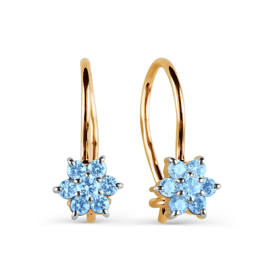 Cercei p-u copii din aur roșu cu pietre Cubic Zirconia Albastru