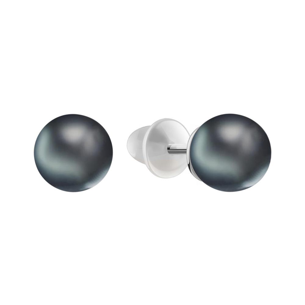 Cercei Pusete din aur alb cu pietre Perla neagră, Silicon