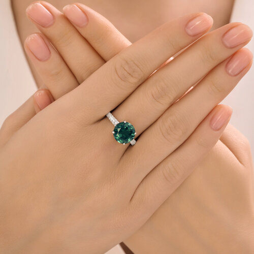 Inel din argint  cu pietre Cubic Zirconia Incolor, Cuart Verde (sint.)