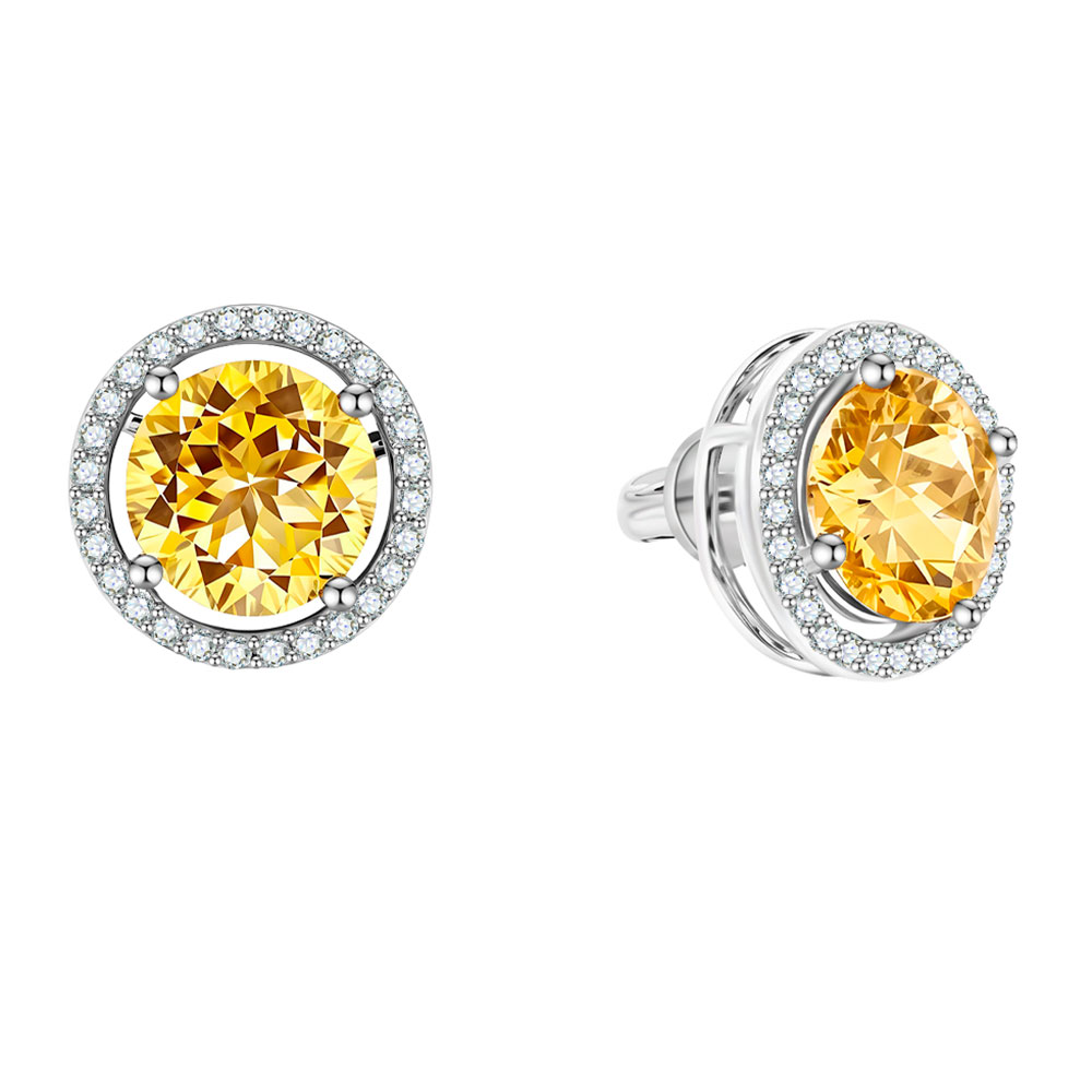 Cercei Pusete din aur alb cu pietre Diamant, Citrin