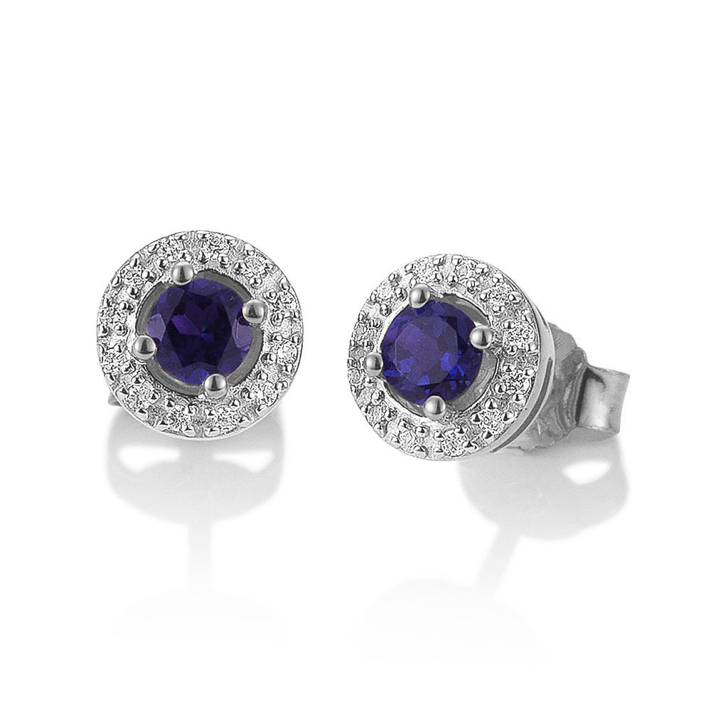 Cercei Pusete din aur alb cu pietre Diamant, Safir