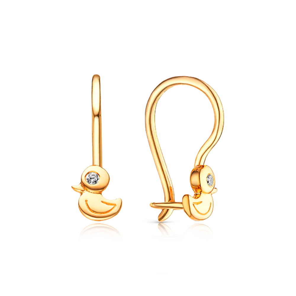 Серьги из красного золота с камнями Фианит