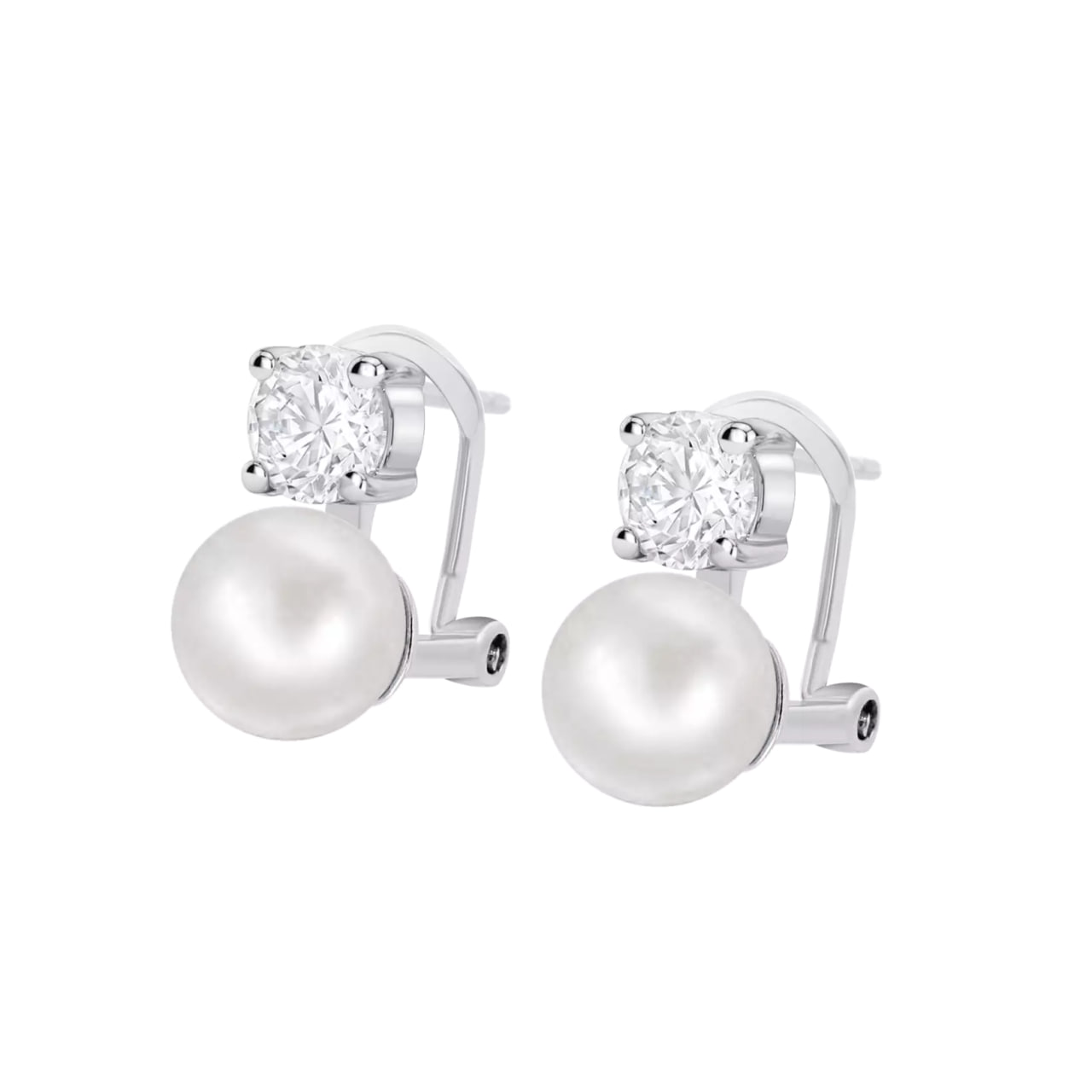 Cercei din argint  cu pietre Cubic Zirconia Incolor, Perla Albă