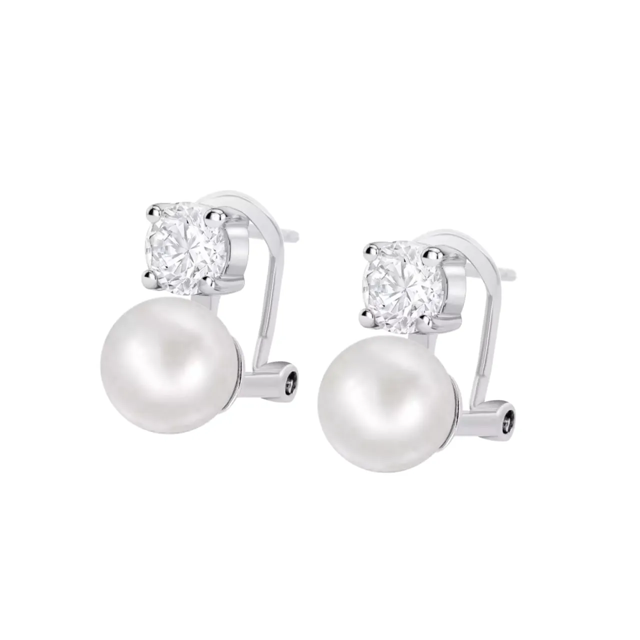 Cercei din argint cu Cubic Zirconia Incolor, Perla Albă