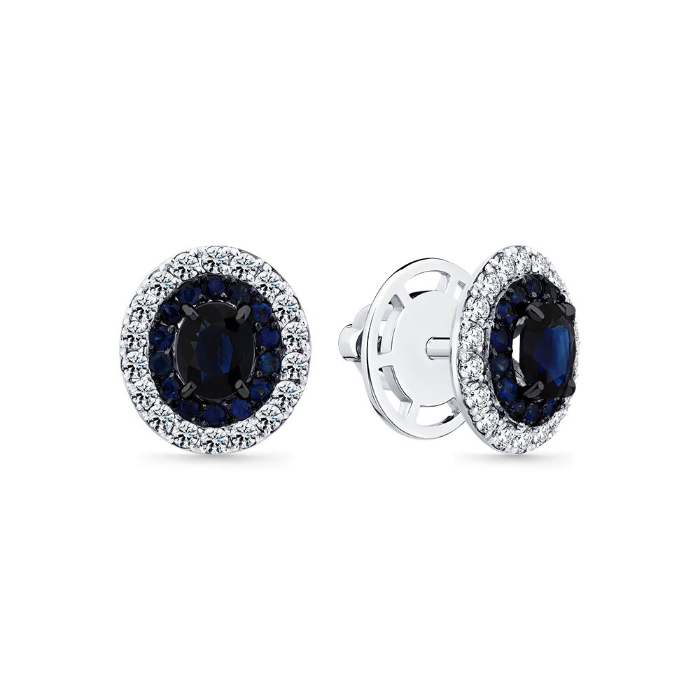 Cercei Pusete din aur alb cu pietre Diamant, Safir