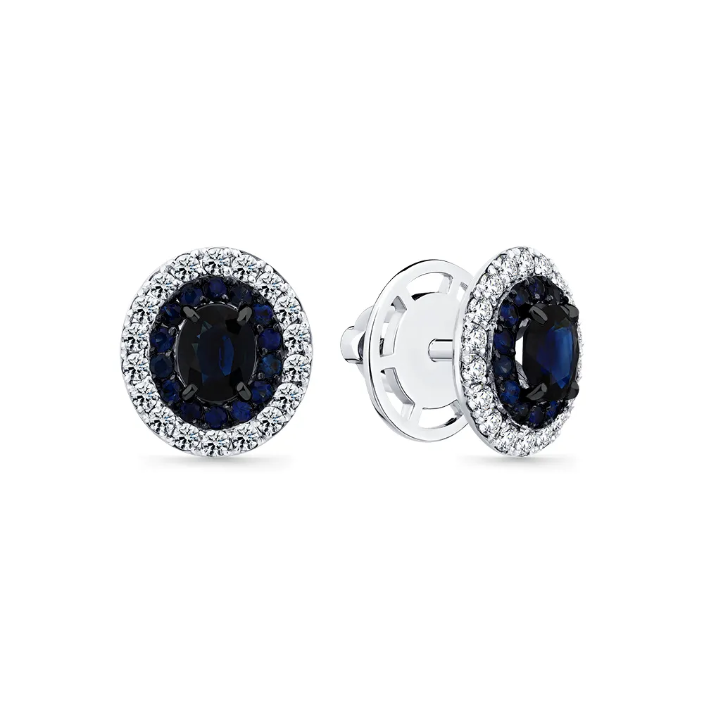 Cercei Pusete din aur alb cu Diamant, Safir