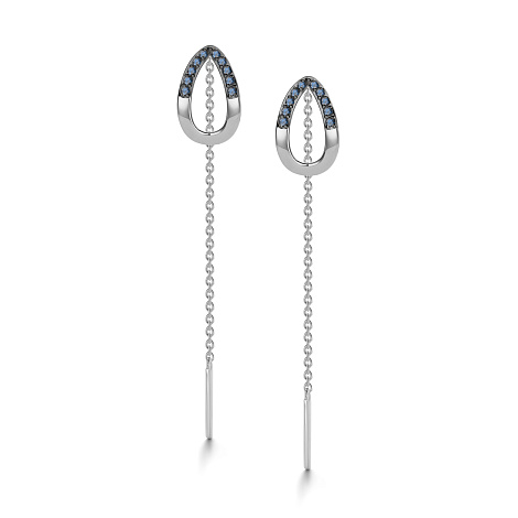 Cercei Lanț din aur alb cu pietre Safir
