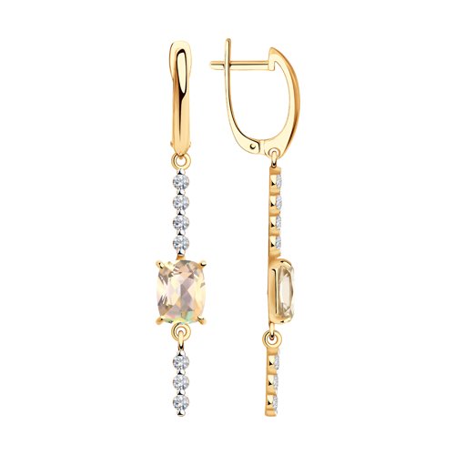Серьги Длинные из красного золота с камнями Swarovski, Топаз розовый