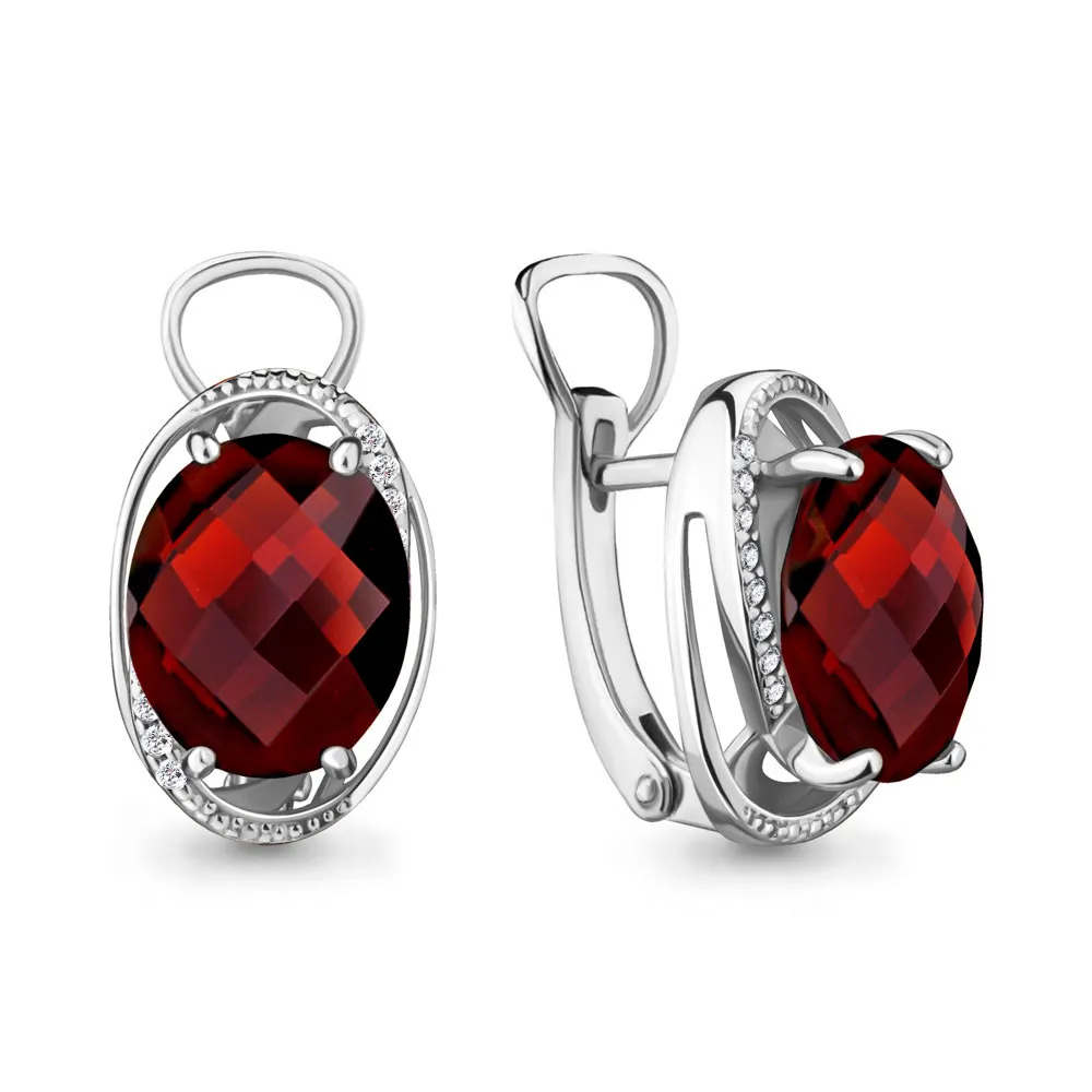 Cercei din aur alb cu Cubic Zirconia Incolor, Granat