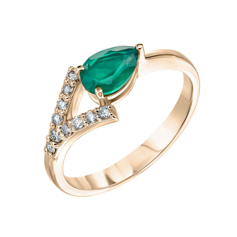 Кольцо из красного золота с камнями Бриллиант, Изумруд