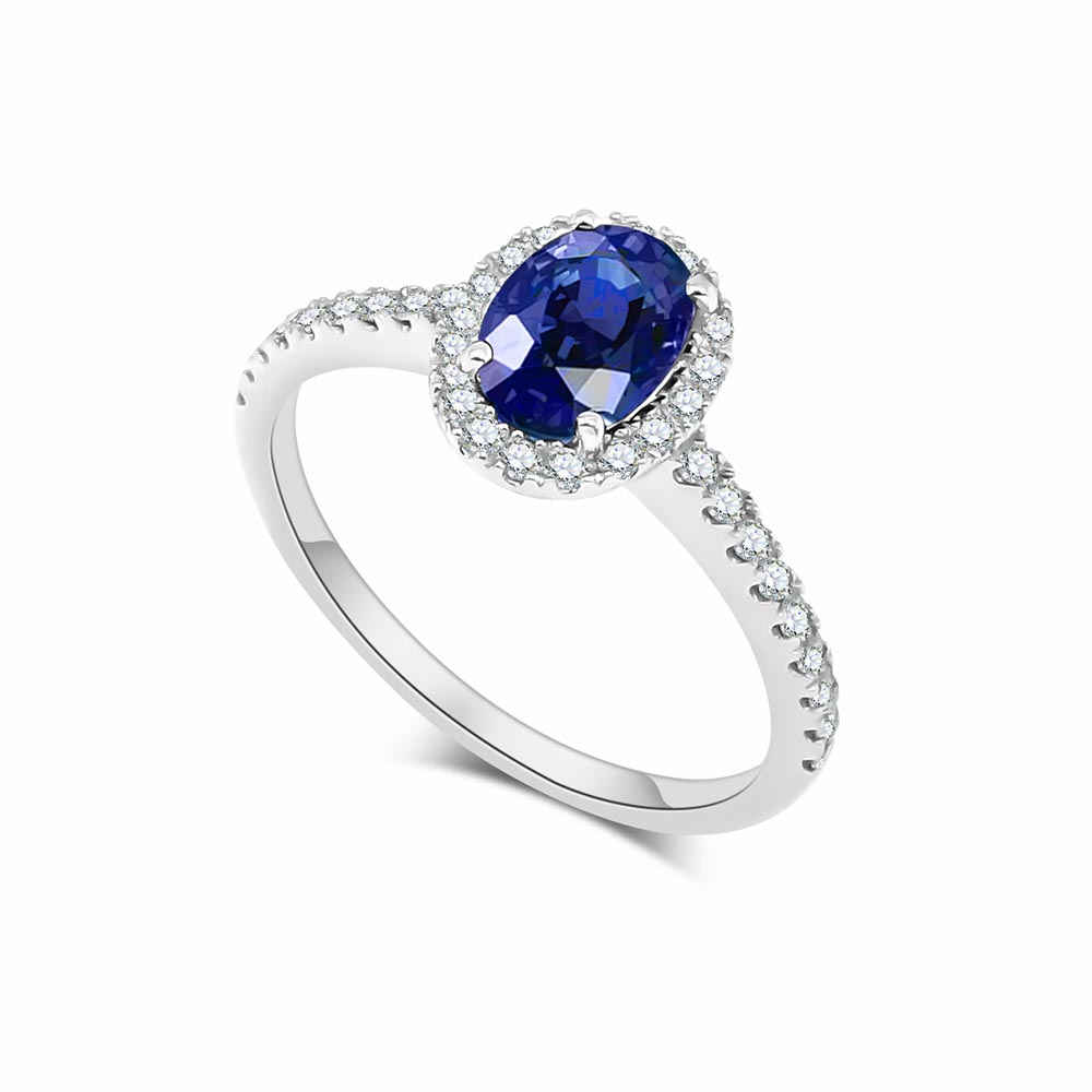 Inel din aur alb cu pietre Diamant, Safir