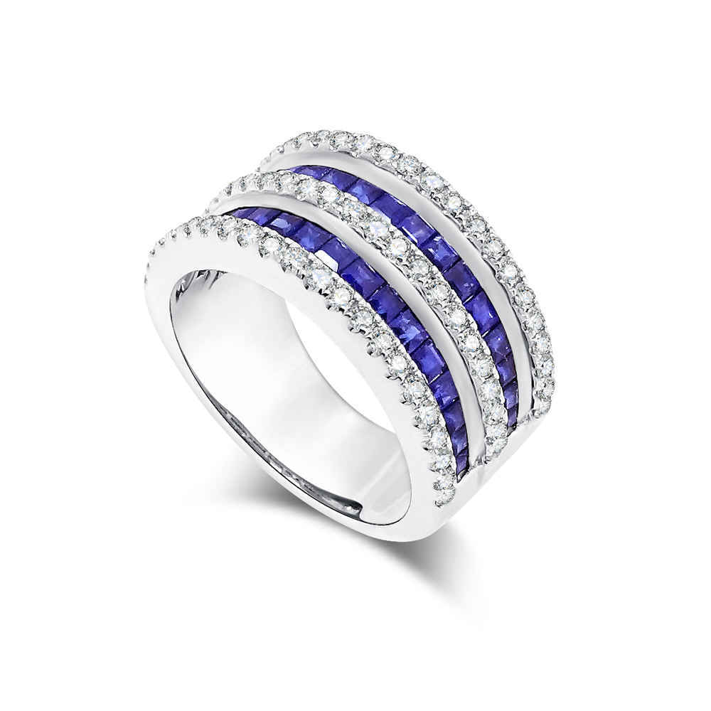 Inel din aur alb cu pietre Diamant, Safir