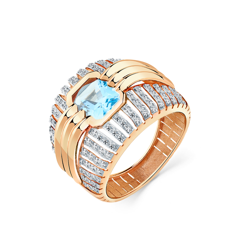 Inel din aur roșu cu pietre Cubic Zirconia Incolor, Topaz