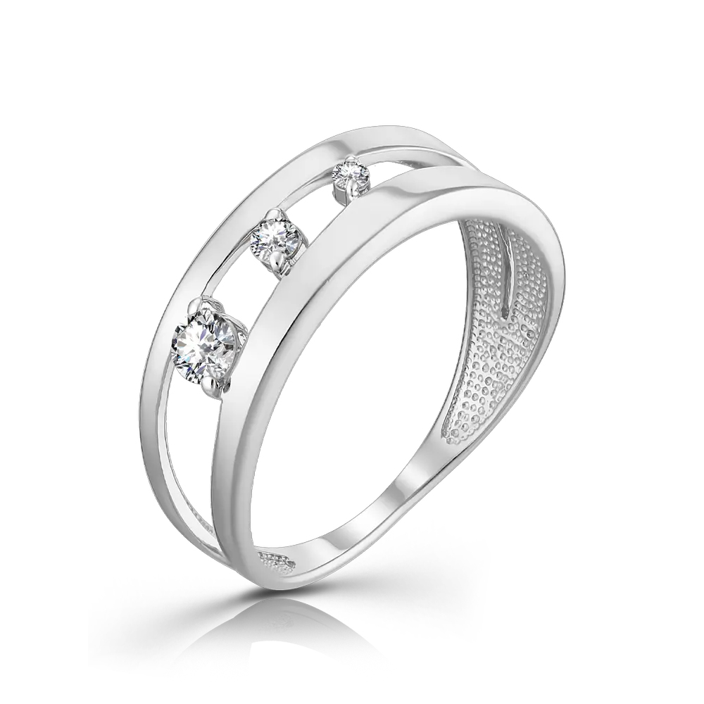 Inel din aur alb cu pietre Cubic Zirconia Incolor