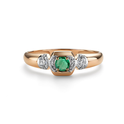 Inel din aur roșu cu pietre Diamant, Smarald