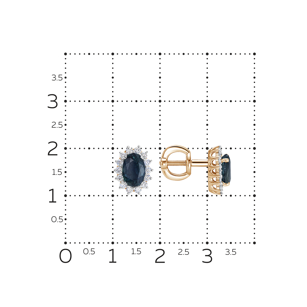 Cercei Pusete din aur roșu cu pietre Diamant, Safir