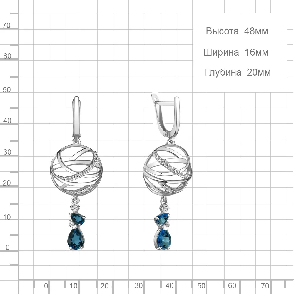 Cercei Suspendați din argint cu Cubic Zirconia Incolor, Topaz London
