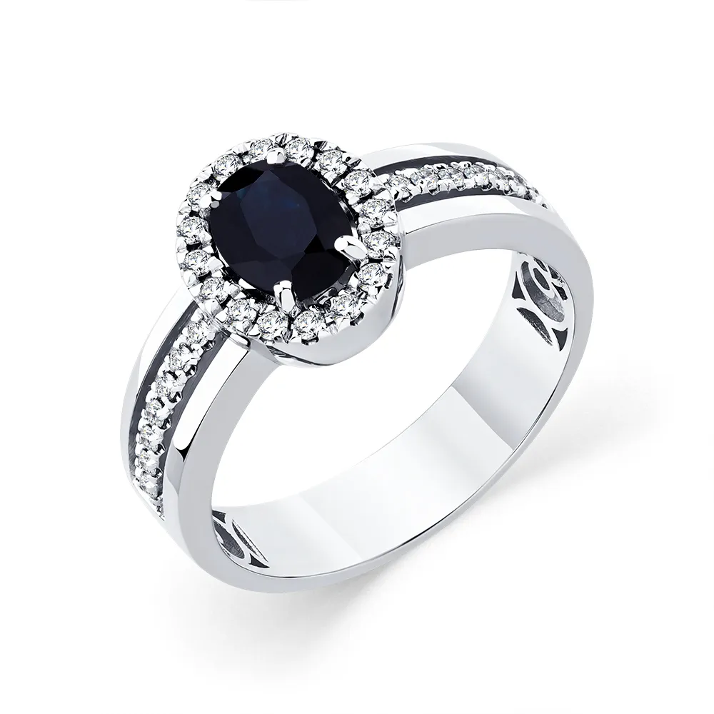 Inel din aur alb cu Diamant, Safir