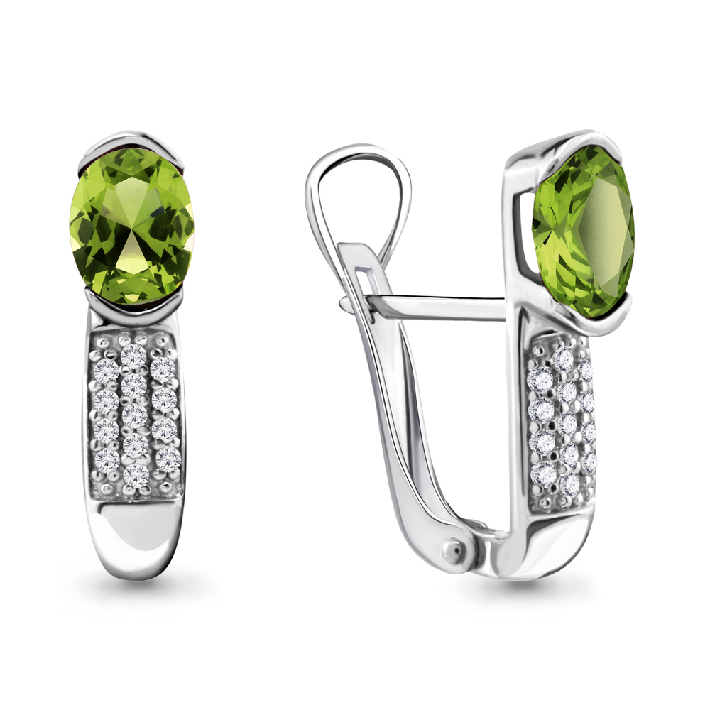 Cercei din aur alb cu pietre Cubic Zirconia Incolor, Crisolit