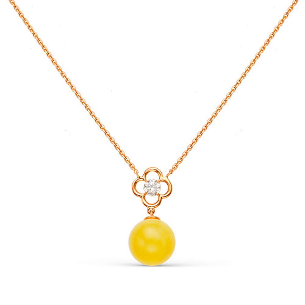 Colier din aur roșu cu pietre Cubic Zirconia Incolor, Chihlimbar presat
