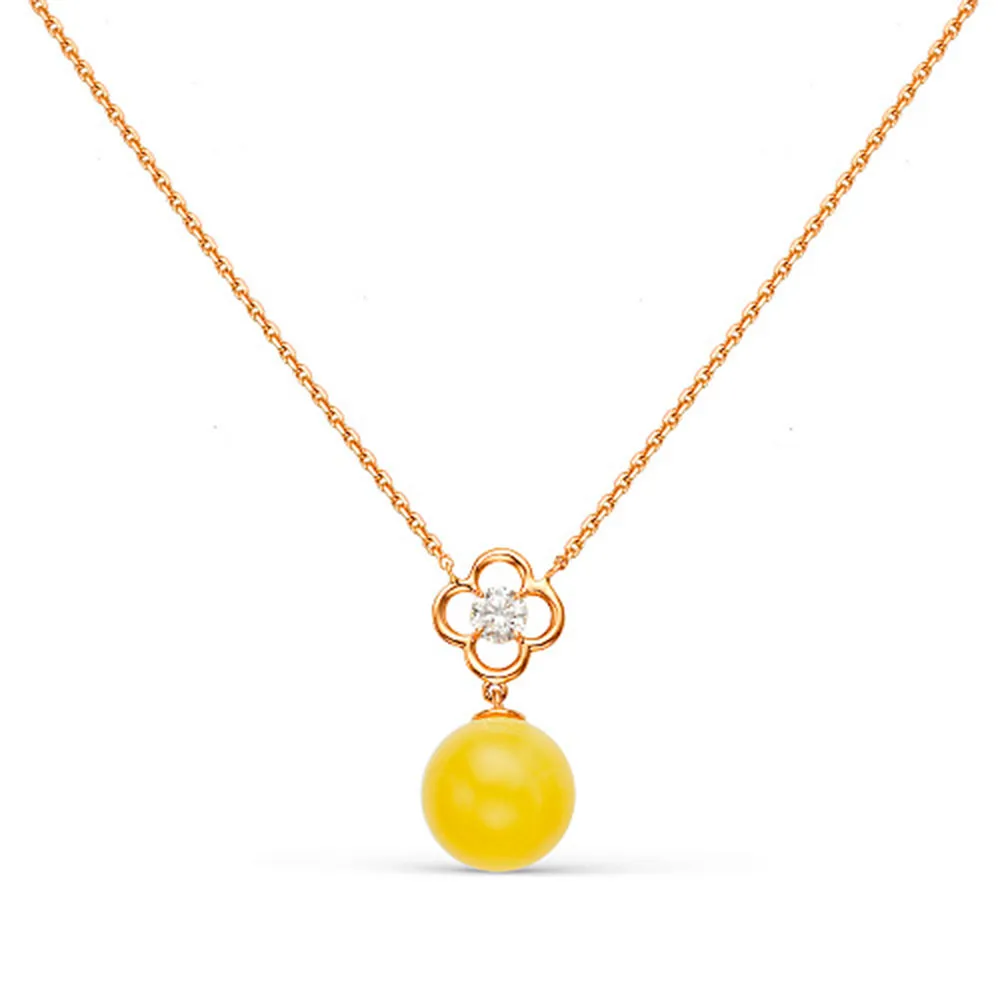 Colier din aur roșu cu Cubic Zirconia Incolor, Chihlimbar presat