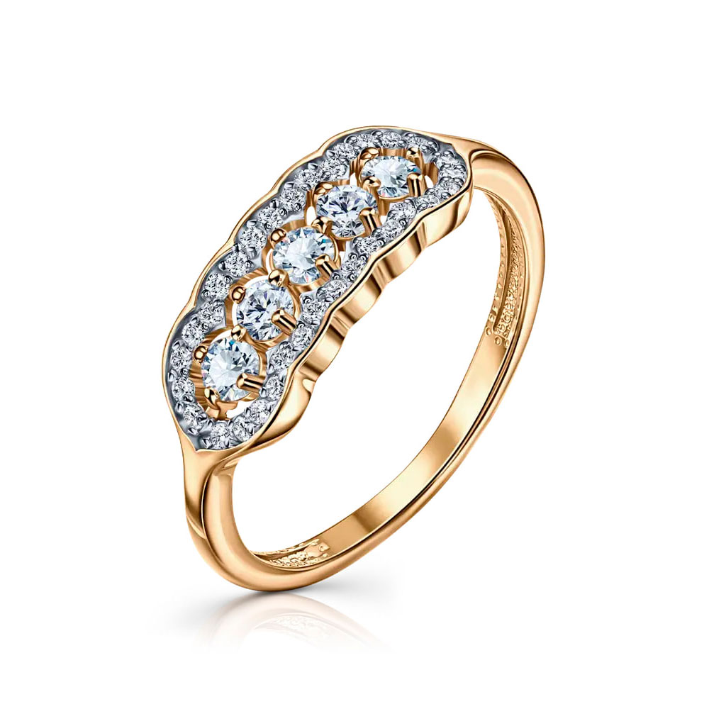 Inel din aur roșu cu pietre Cubic Zirconia Incolor