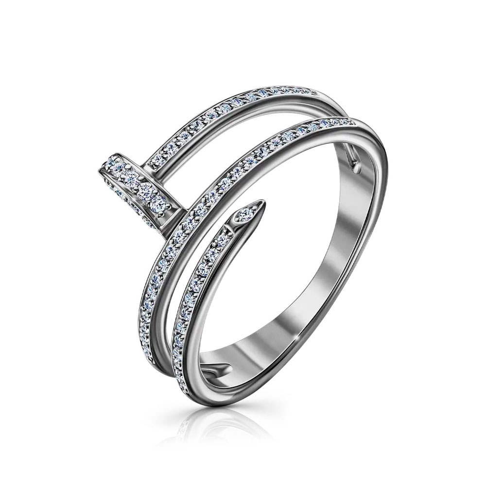 Inel din aur alb cu pietre Cubic Zirconia Incolor