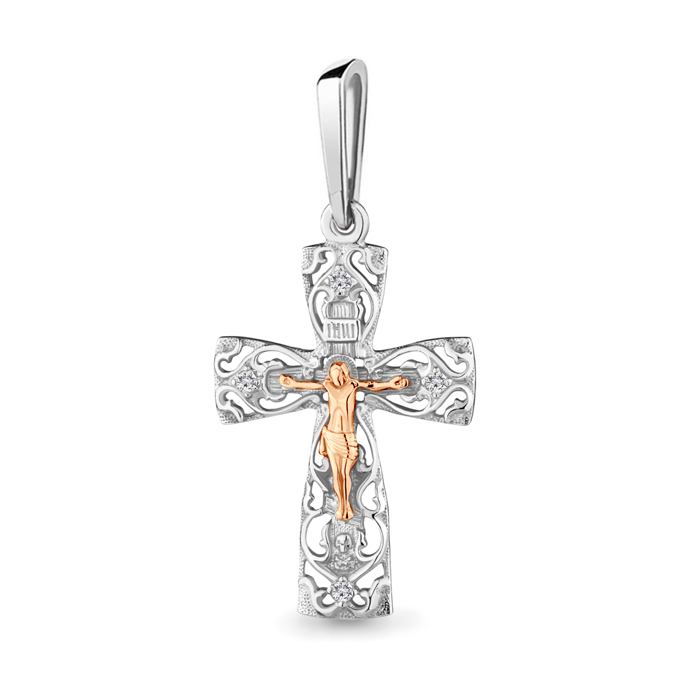 Cruce din aur alb cu pietre Diamant