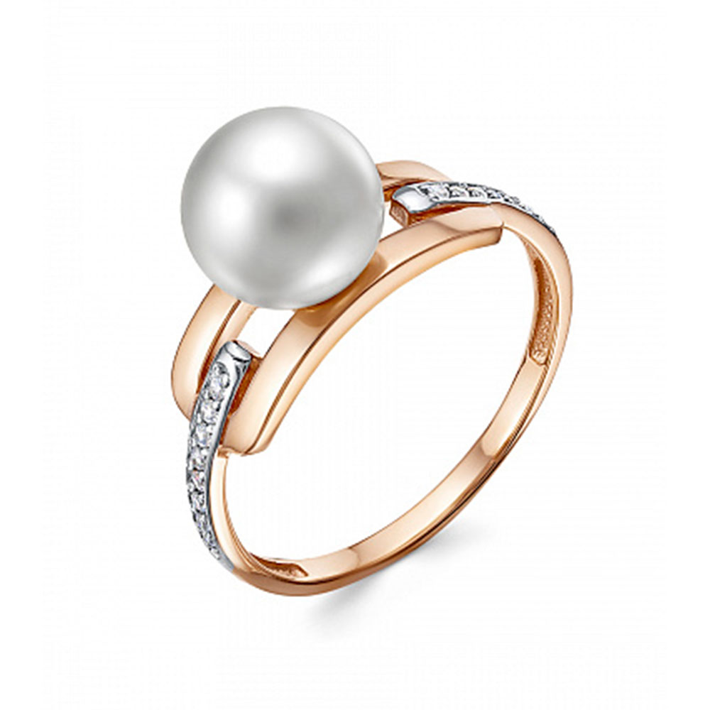 Inel din aur roșu cu pietre Cubic Zirconia Incolor, Perla Albă