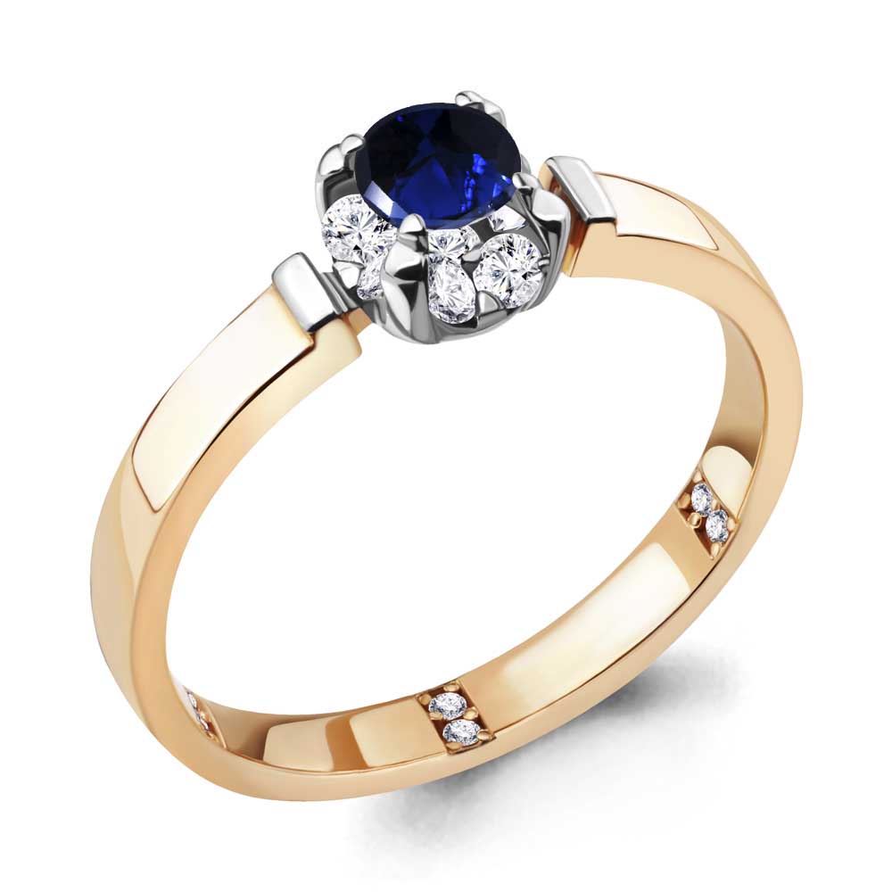 Inel din aur roșu cu pietre Diamant, Safir