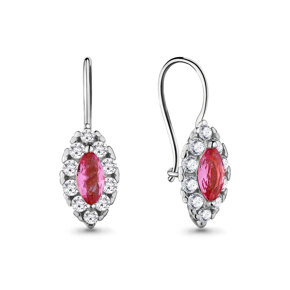 Cercei p-u copii din aur alb cu Cubic Zirconia Incolor, Cubic Zirconia Roz