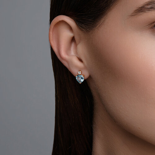 Cercei Pusete din aur roșu cu pietre Cubic Zirconia Incolor, Topaz albastru