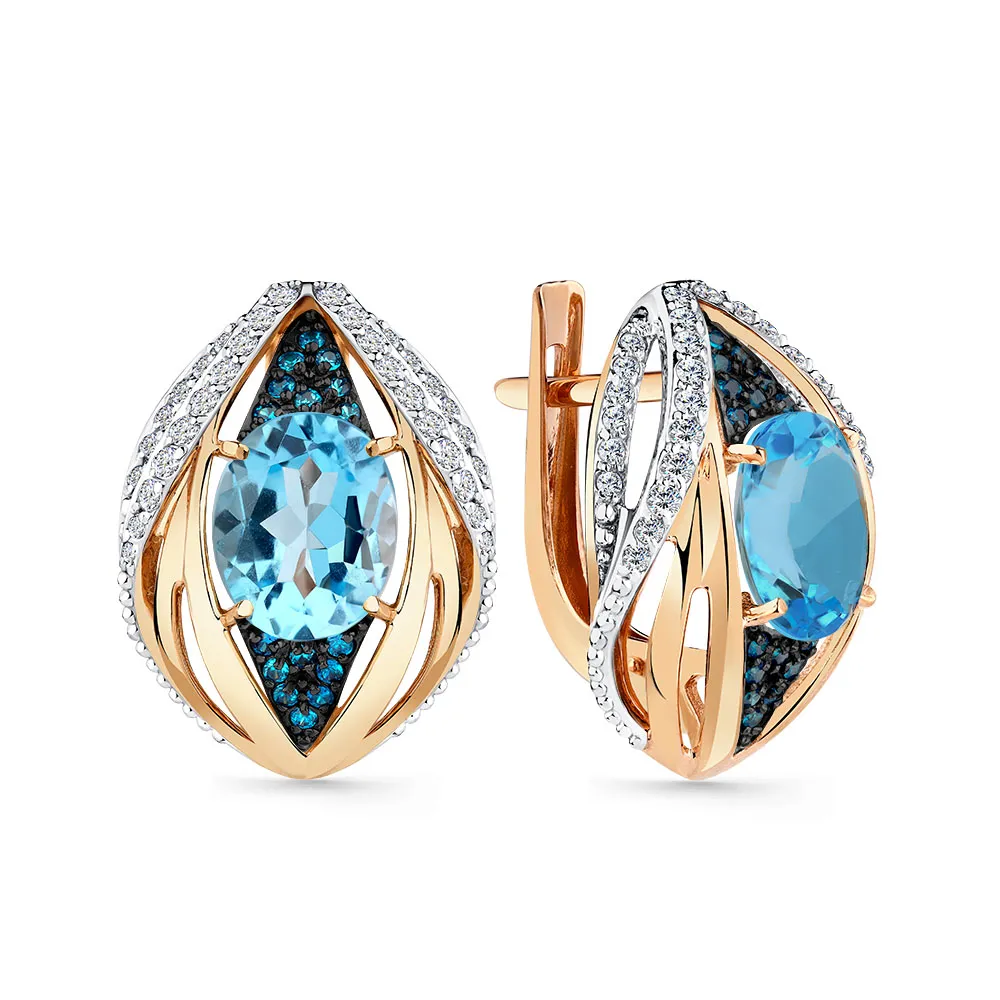 Cercei din aur roșu cu Cubic Zirconia Incolor, Cubic Zirconia Albastru și Topaz Swiss