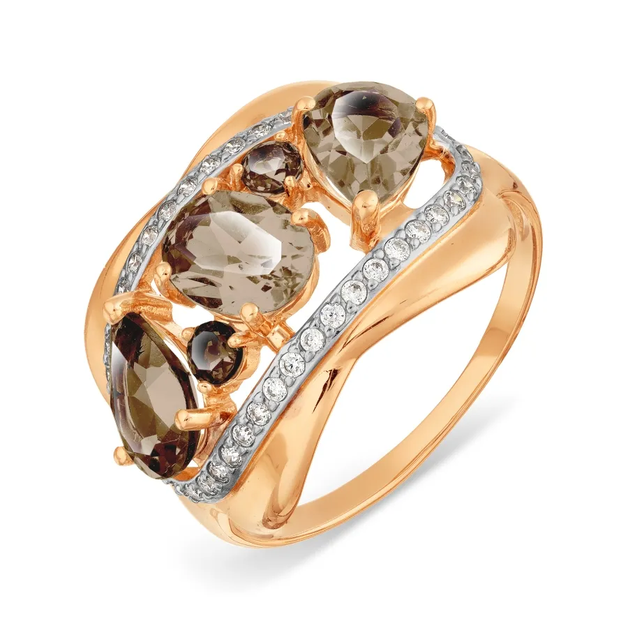 Inel din aur roșu cu Cubic Zirconia Incolor, Cuarț fumuriu