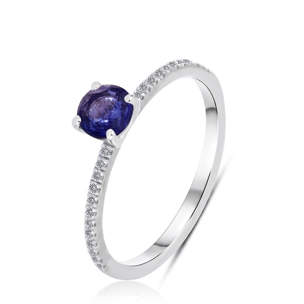 Кольцо из белого золота с камнями Бриллиант, Сапфир