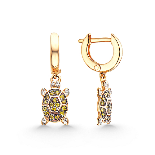 Cercei Suspendați din aur roșu cu pietre Cubic Zirconia Incolor, Cubic Zirconia Verde