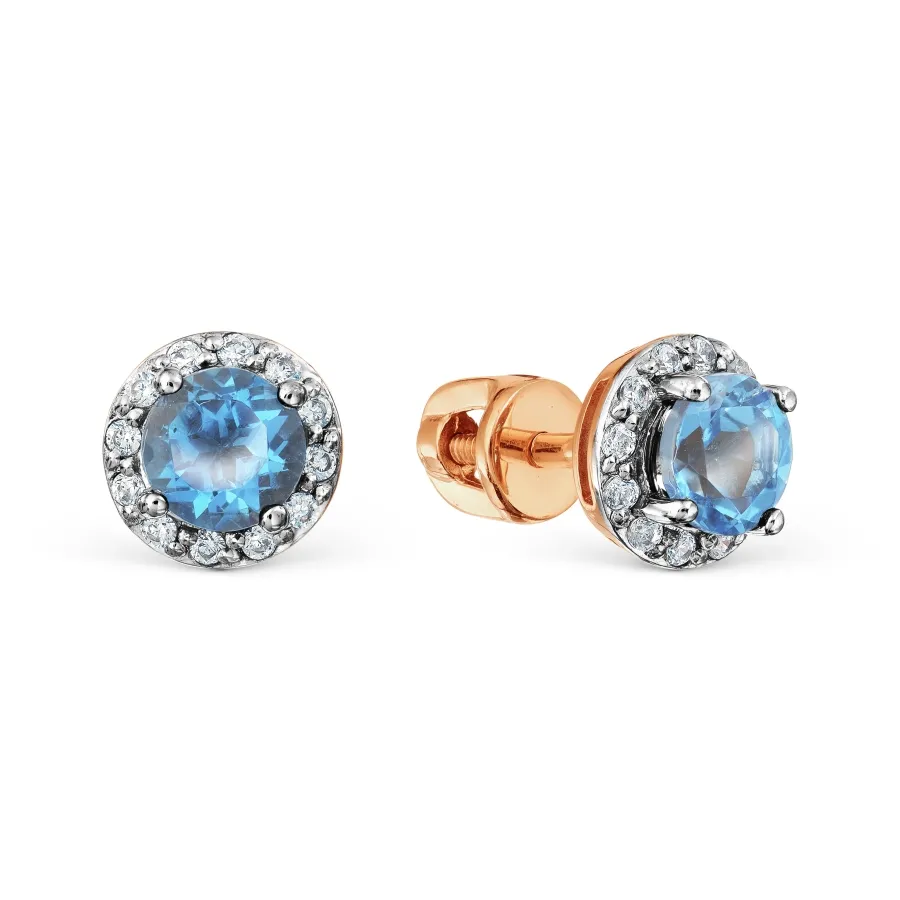 Cercei Pusete din aur roșu cu Cubic Zirconia Incolor, Topaz