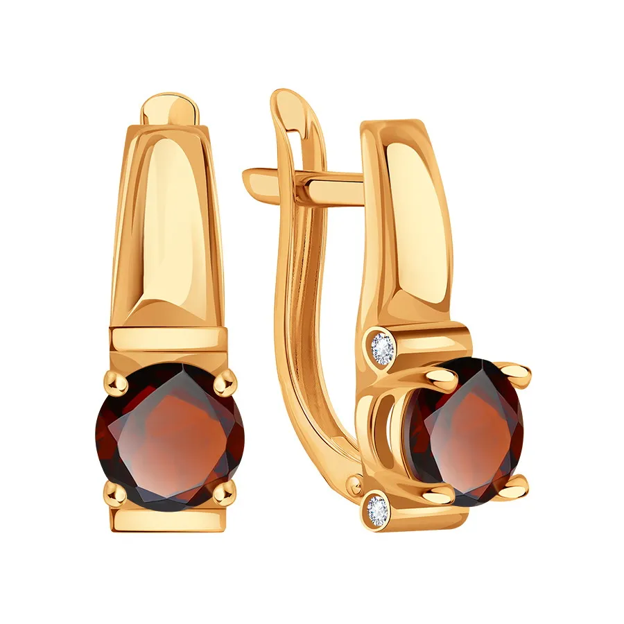Cercei din aur roșu cu Cubic Zirconia Incolor, Granat