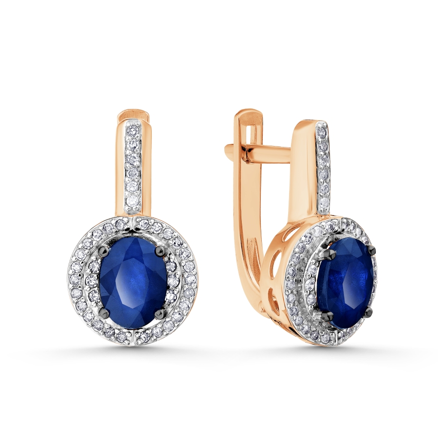 Серьги из красного золота с камнями Бриллиант, Сапфир