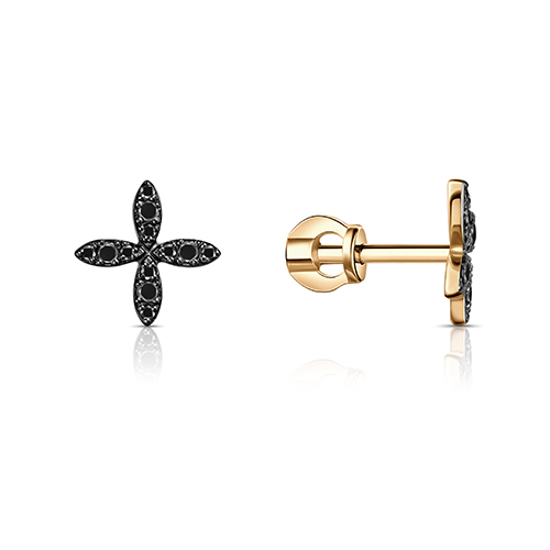 Cercei Pusete din aur roșu cu pietre Cubic Zirconia Negru