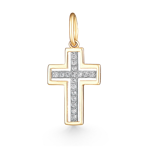 Cruce din aur roșu cu Cubic Zirconia Incolor