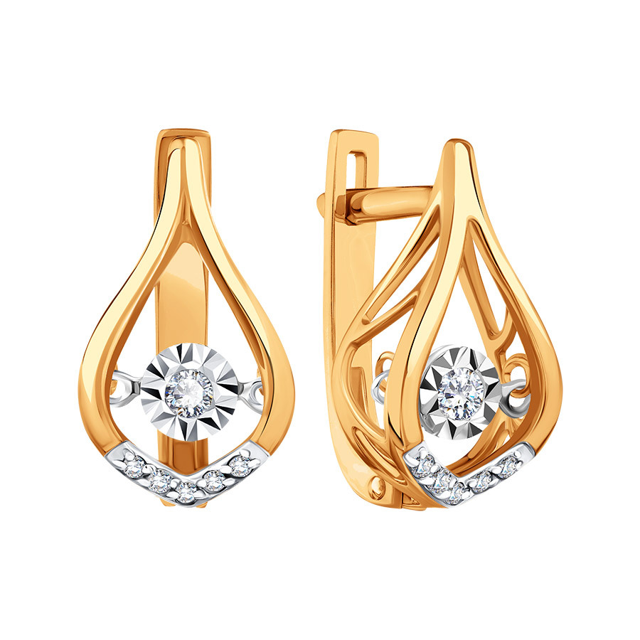 Серьги из красного золота с камнями Бриллиант