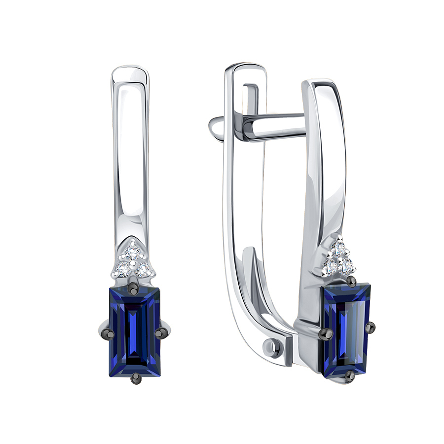 Cercei din aur alb cu pietre Diamant, Safir