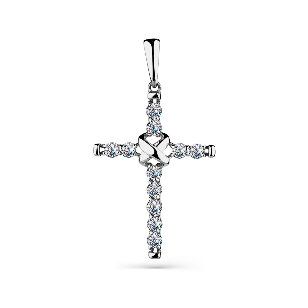 Cruce din aur alb cu pietre Cubic Zirconia Incolor