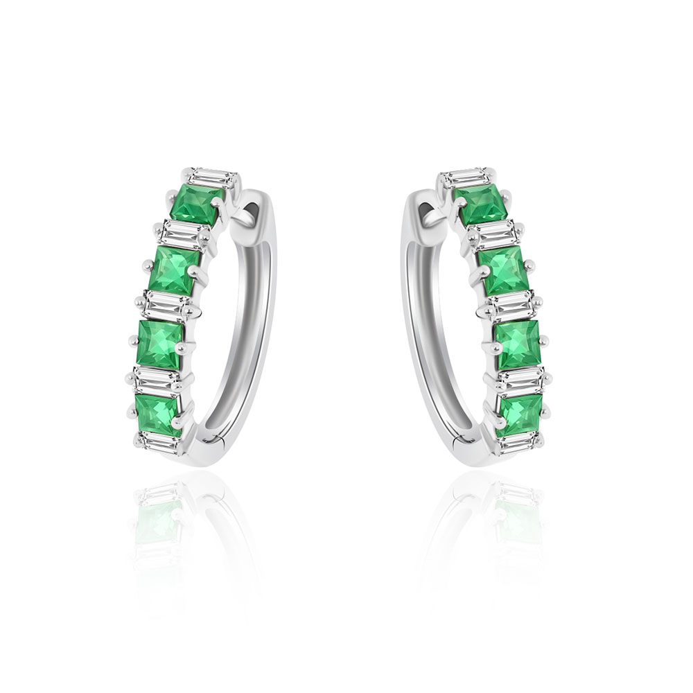 Серьги Конго из белого золота с камнями Бриллиант, Изумруд