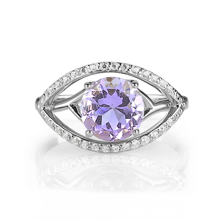 Inel din aur alb cu Cubic Zirconia Incolor, Ametist