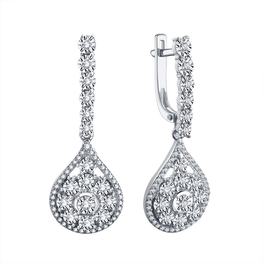 Cercei Suspendați din aur alb cu pietre Diamant