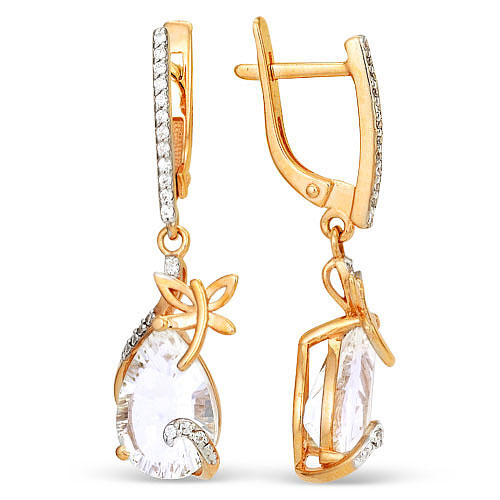 Cercei Suspendați din aur roșu cu pietre Cubic Zirconia Incolor, Cristal de munte