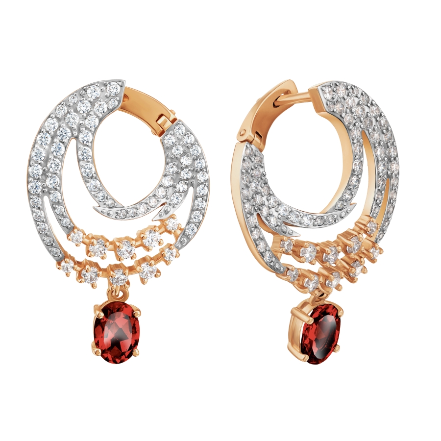 Cercei Suspendați din aur roșu cu pietre Cubic Zirconia Incolor, Granat