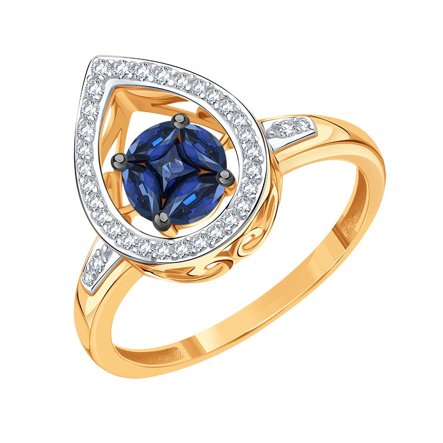 Inel din aur roșu cu pietre Diamant, Safir